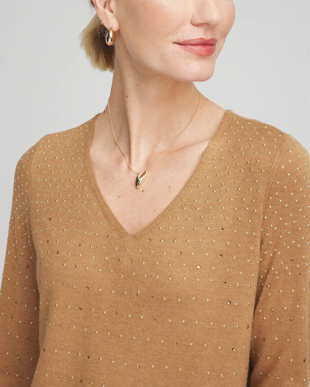 Chico's - Ella V-Neck Embellished Pullover Sweater