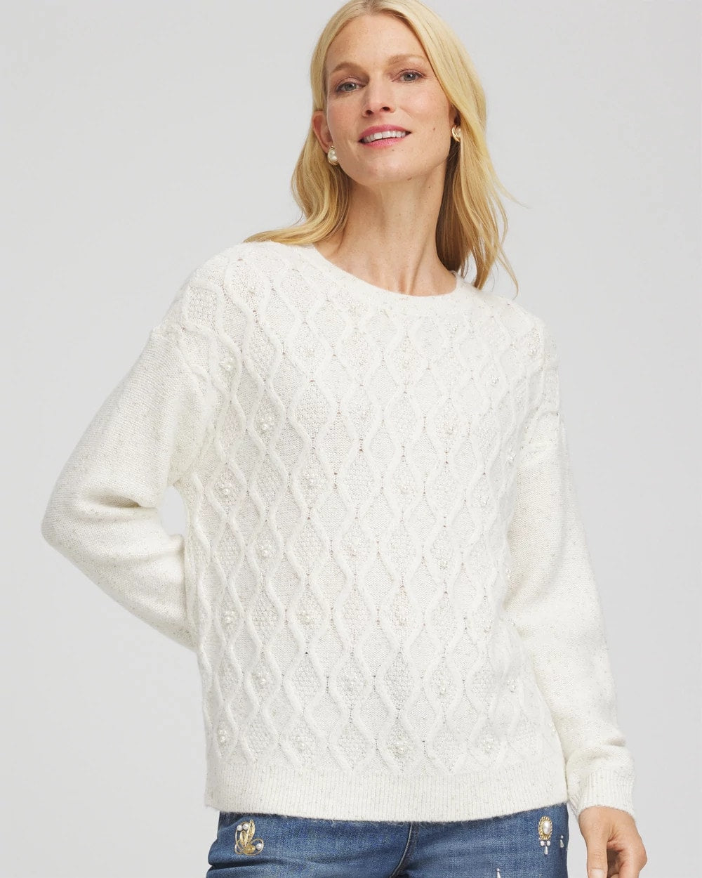 Chico's - Embellished Cable Knit Sweater