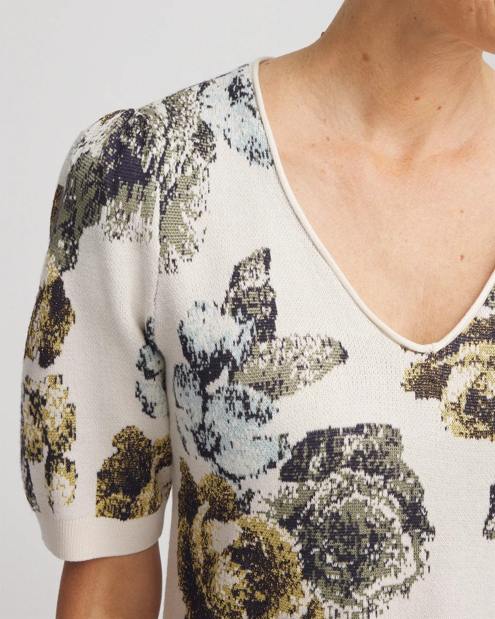 Chico's - Floral V-Neck Sweater Tee