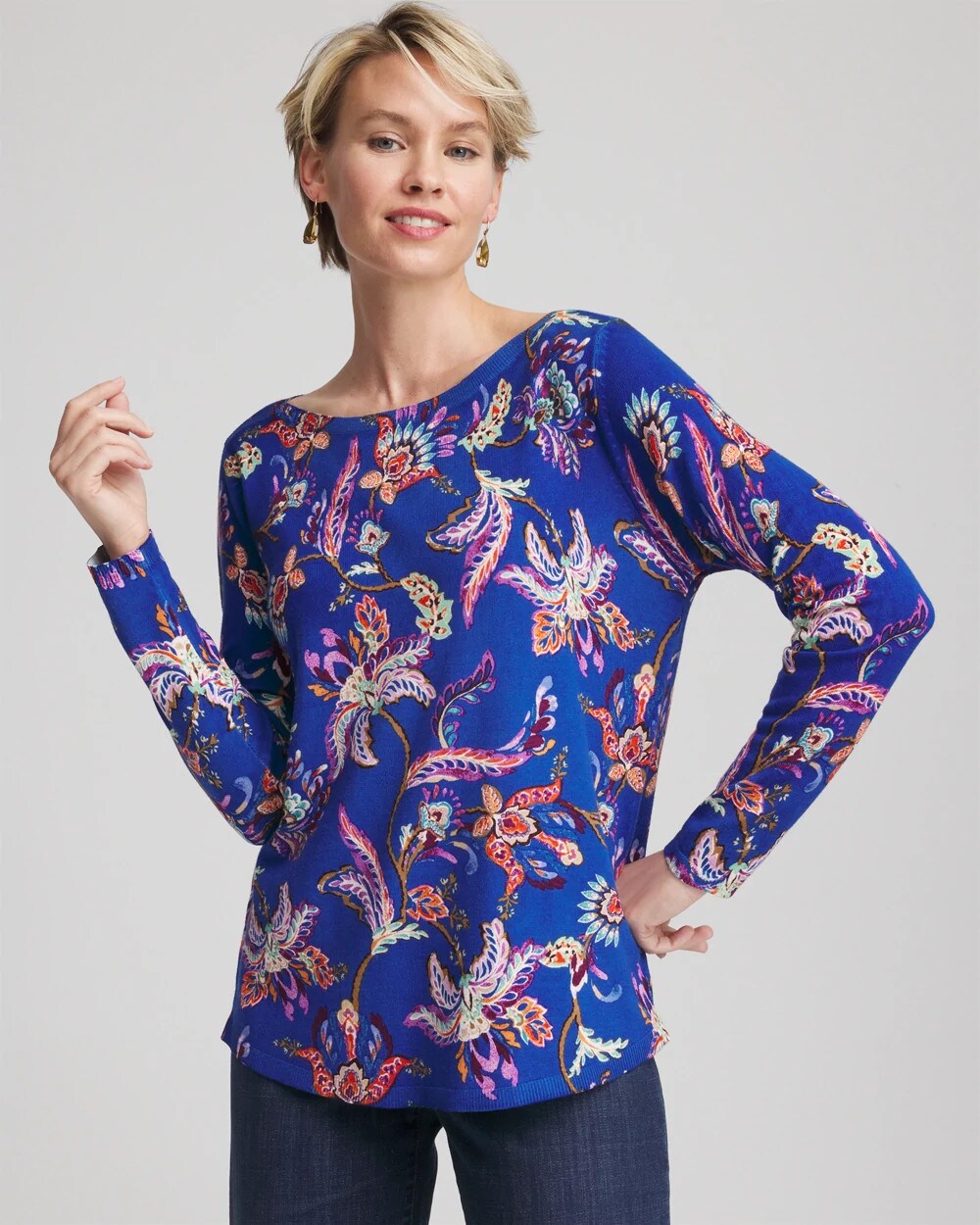Chico's - Ella Boatneck Printed Pullover Sweater