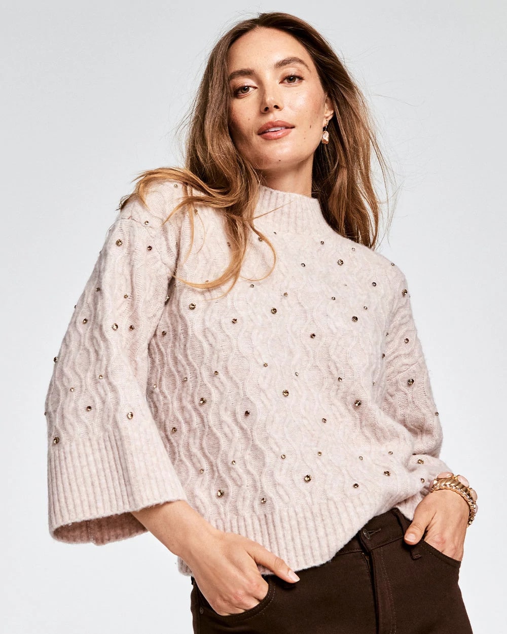 Chico's - Sequined Cable Knit Sweater