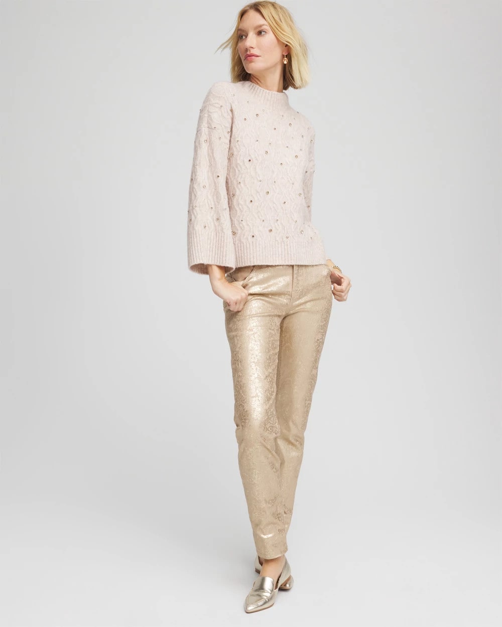 Chico's - Sequined Cable Knit Sweater