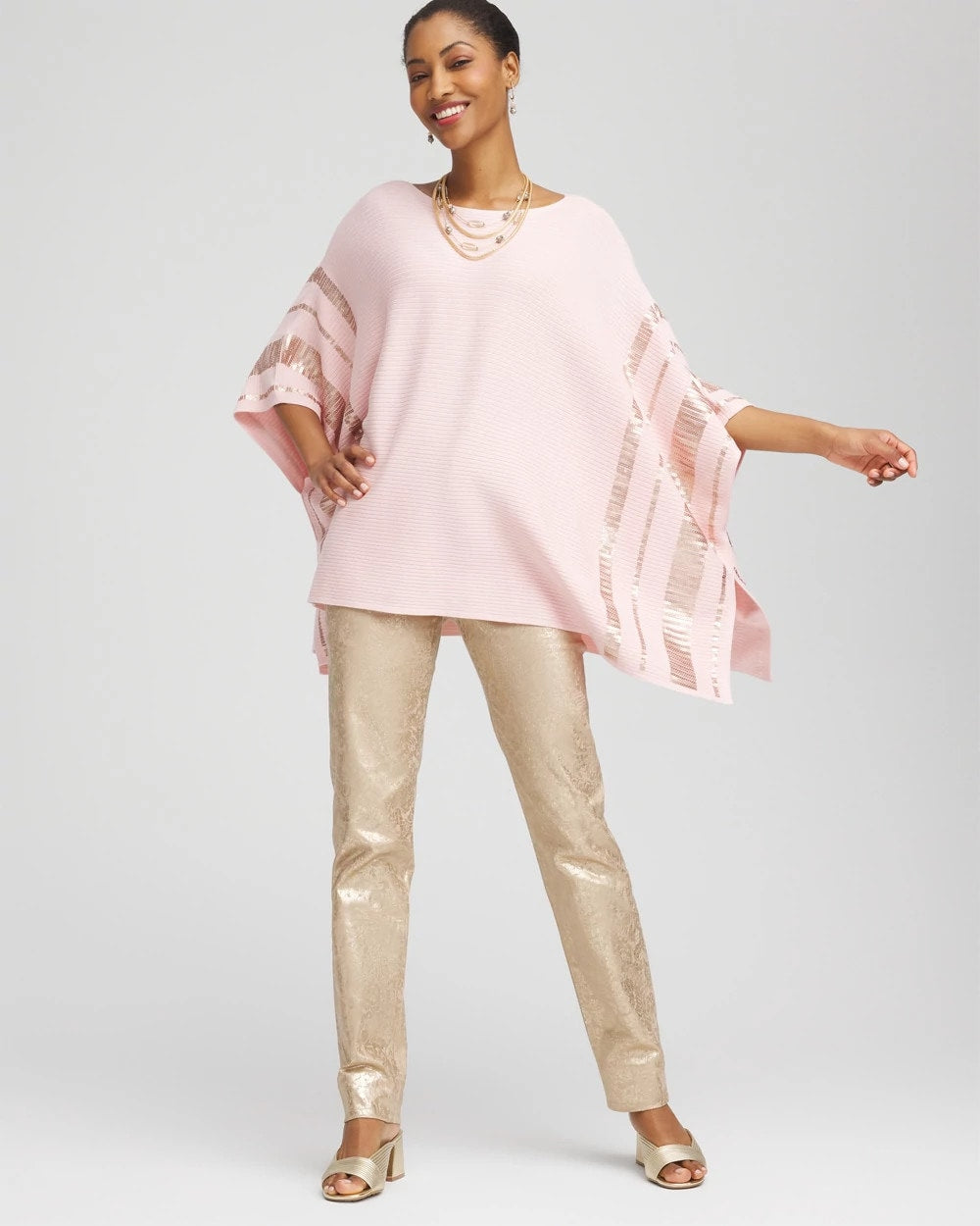 Chico's - Sequin Striped Sweater Poncho