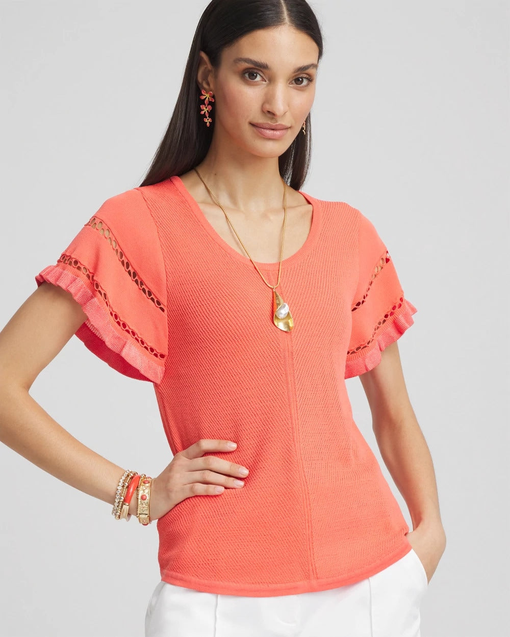 Chico's - Cutout Short-Sleeved Pullover Sweater