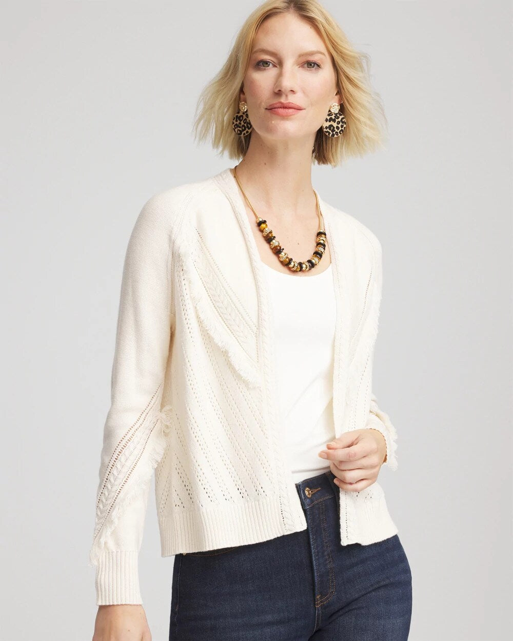 Chico's - Cable Knit Fringed Sweater