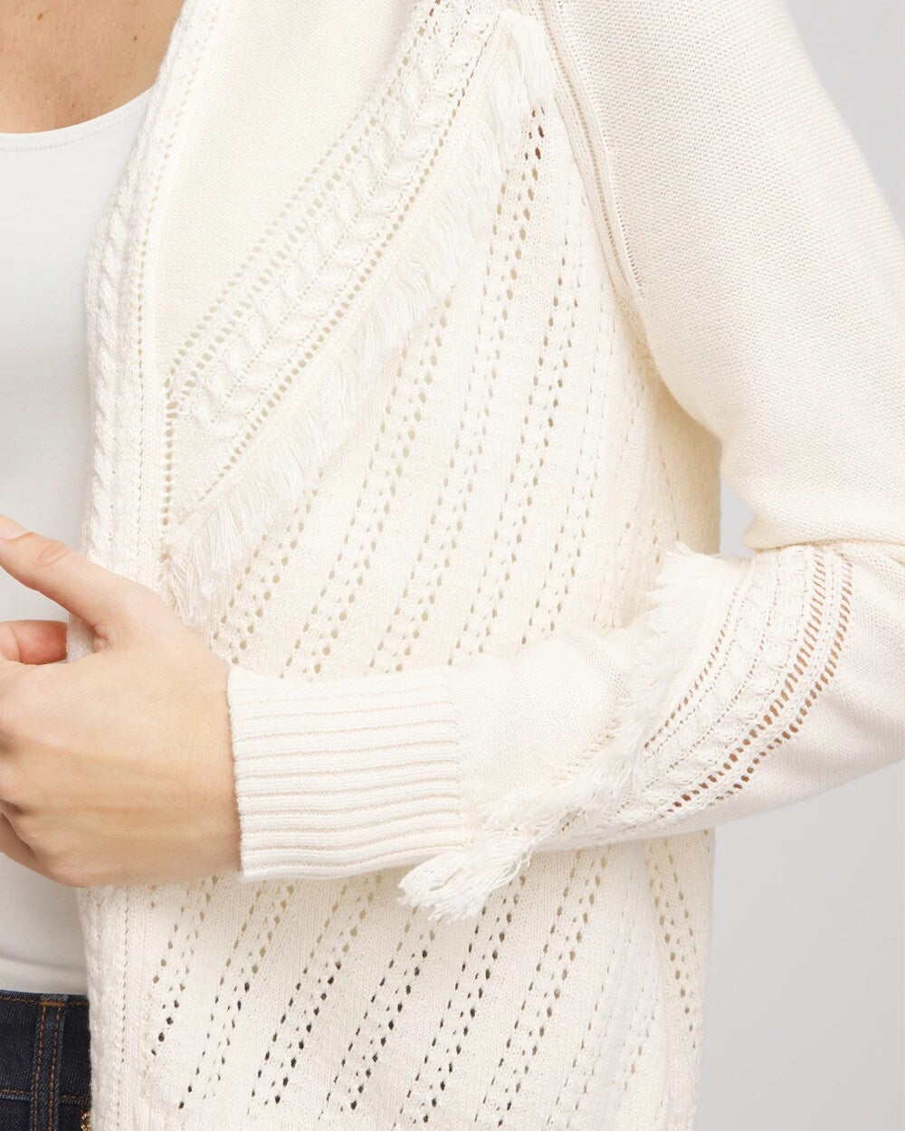 Chico's - Cable Knit Fringed Sweater