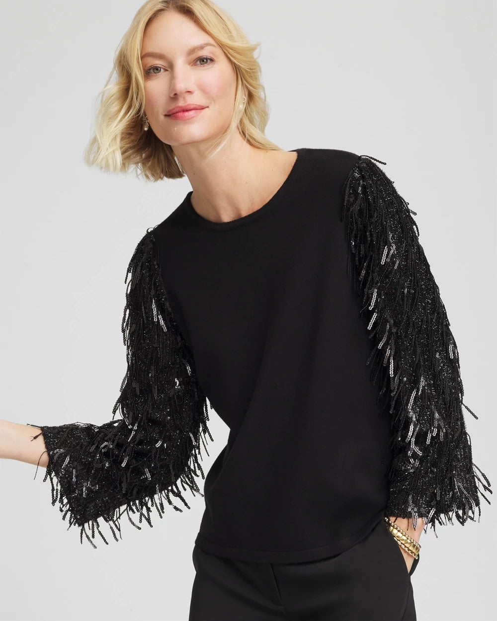 Chico's - Fringe Sequins Pullover Sweater