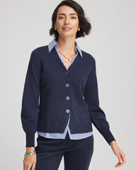 Chico's - Striped Collared Cardigan Sweater