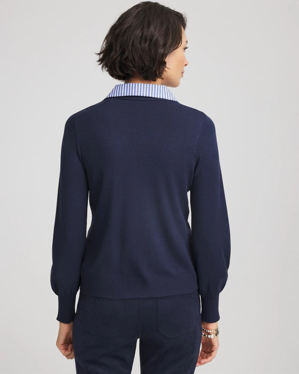 Chico's - Striped Collared Cardigan Sweater
