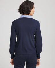 Chico's - Striped Collared Cardigan Sweater