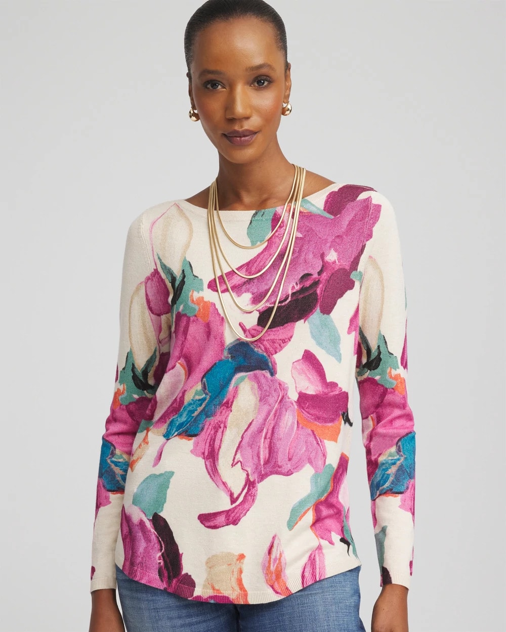 Chico's - Ella Boatneck Watercolor Pullover Sweater