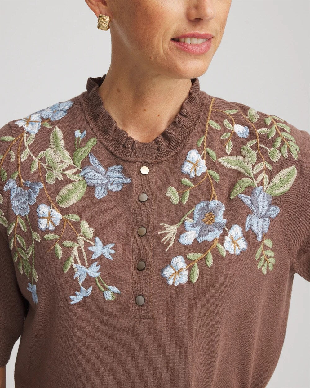 Chico's - Embroidered Henley Pullover Sweater
