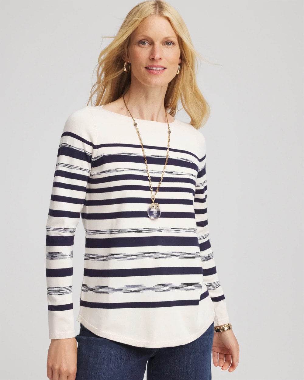 Chico's - Ella Striped Bateau Pullover Sweater