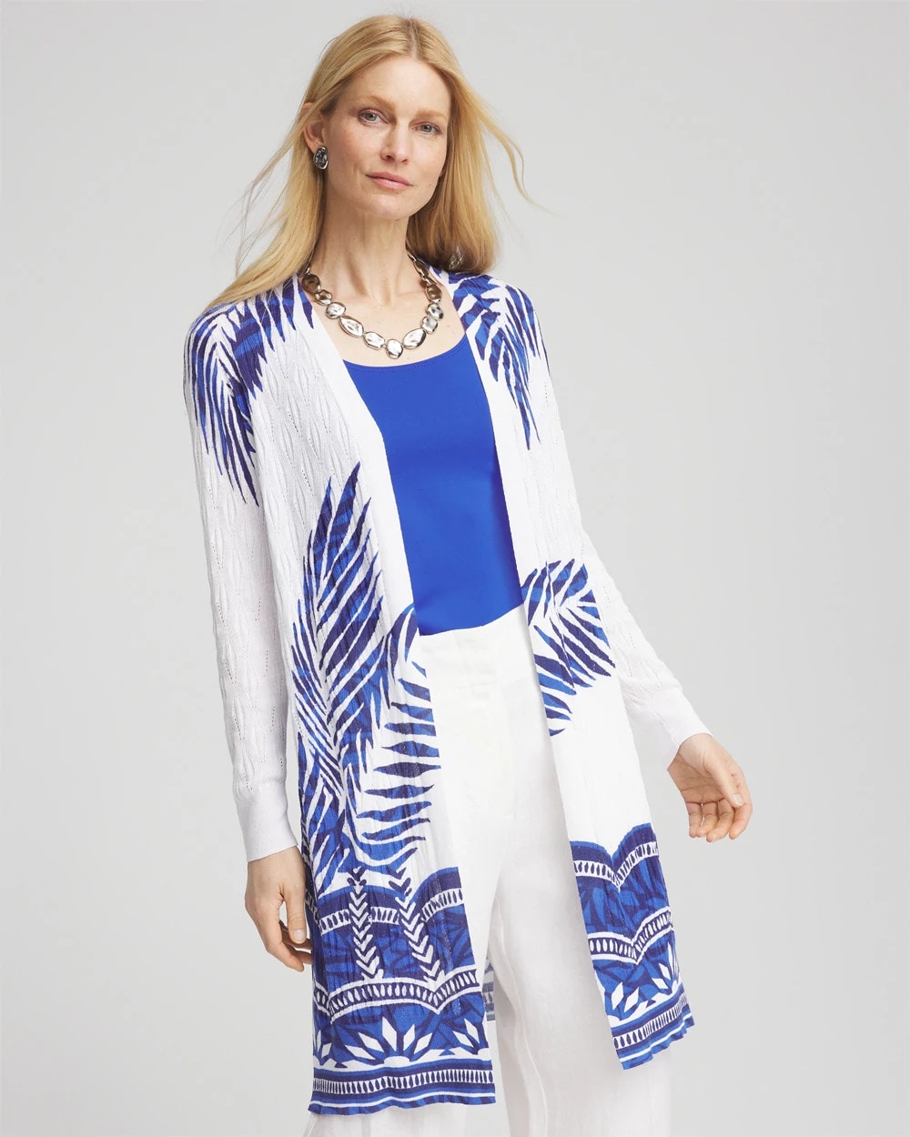 Chico's - Island Motif Pointelle Long Cardigan