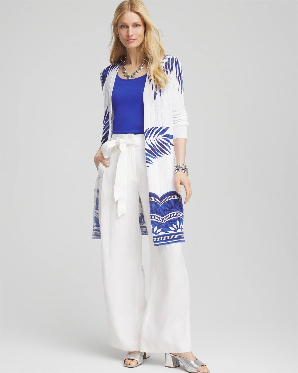 Chico's - Island Motif Pointelle Long Cardigan