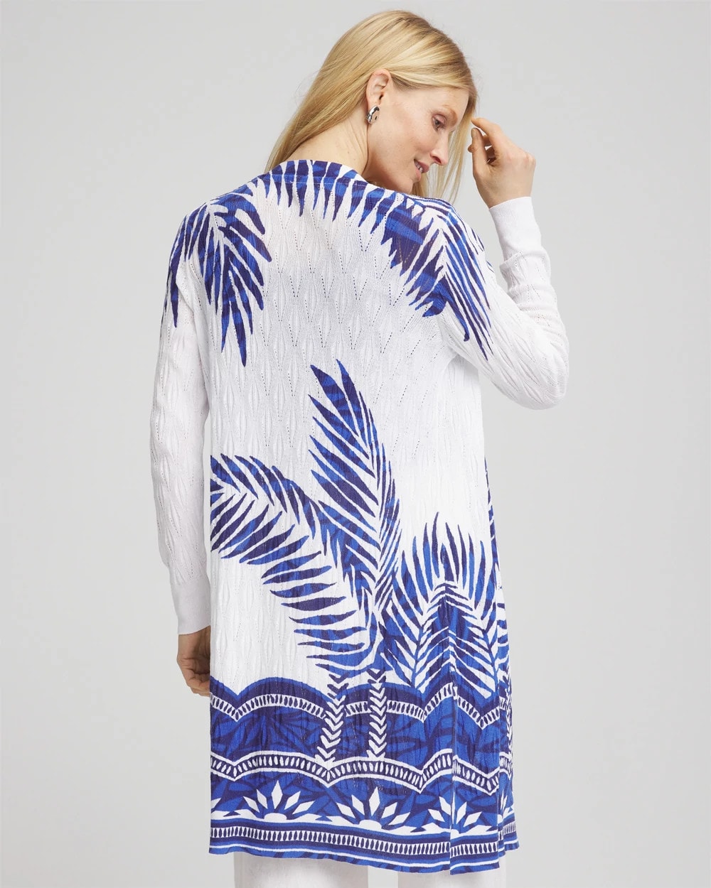 Chico's - Island Motif Pointelle Long Cardigan