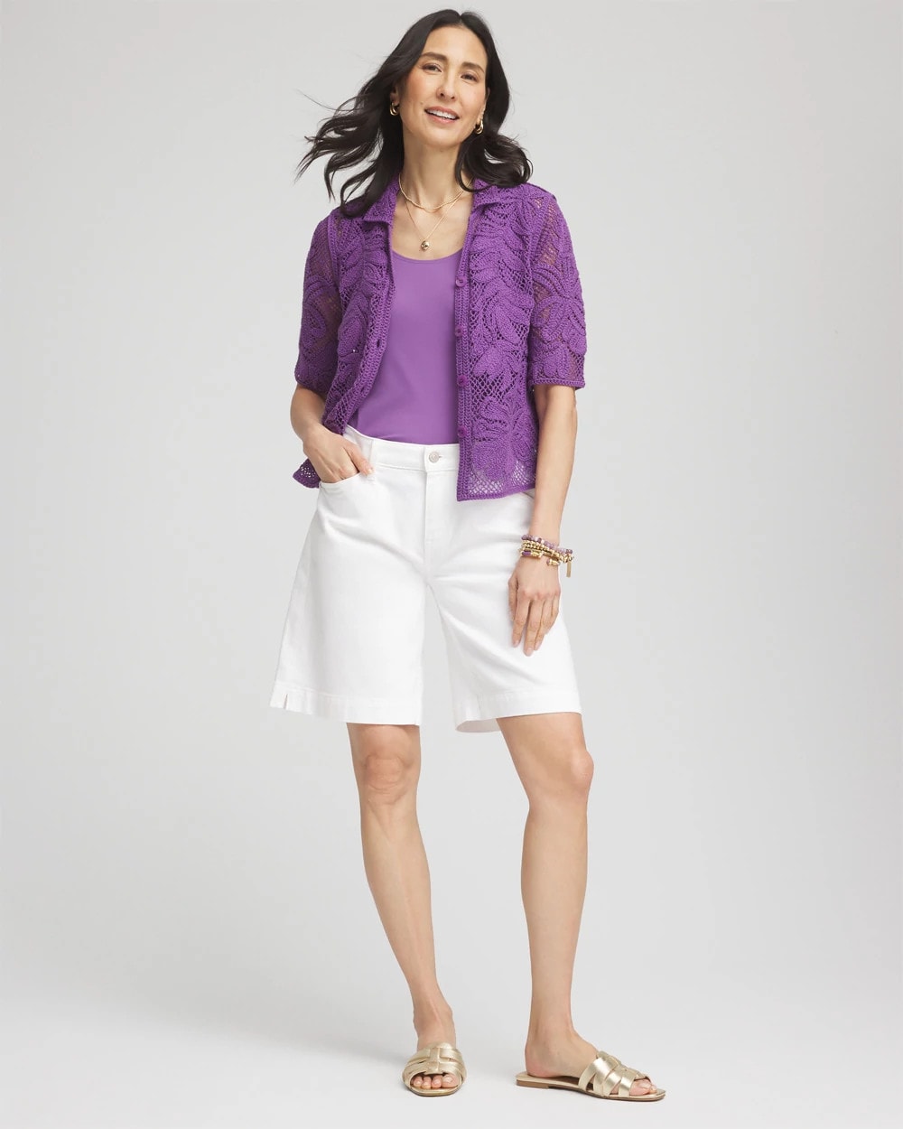 Chico's - Palm-Frond Crochet-Lace Shacket