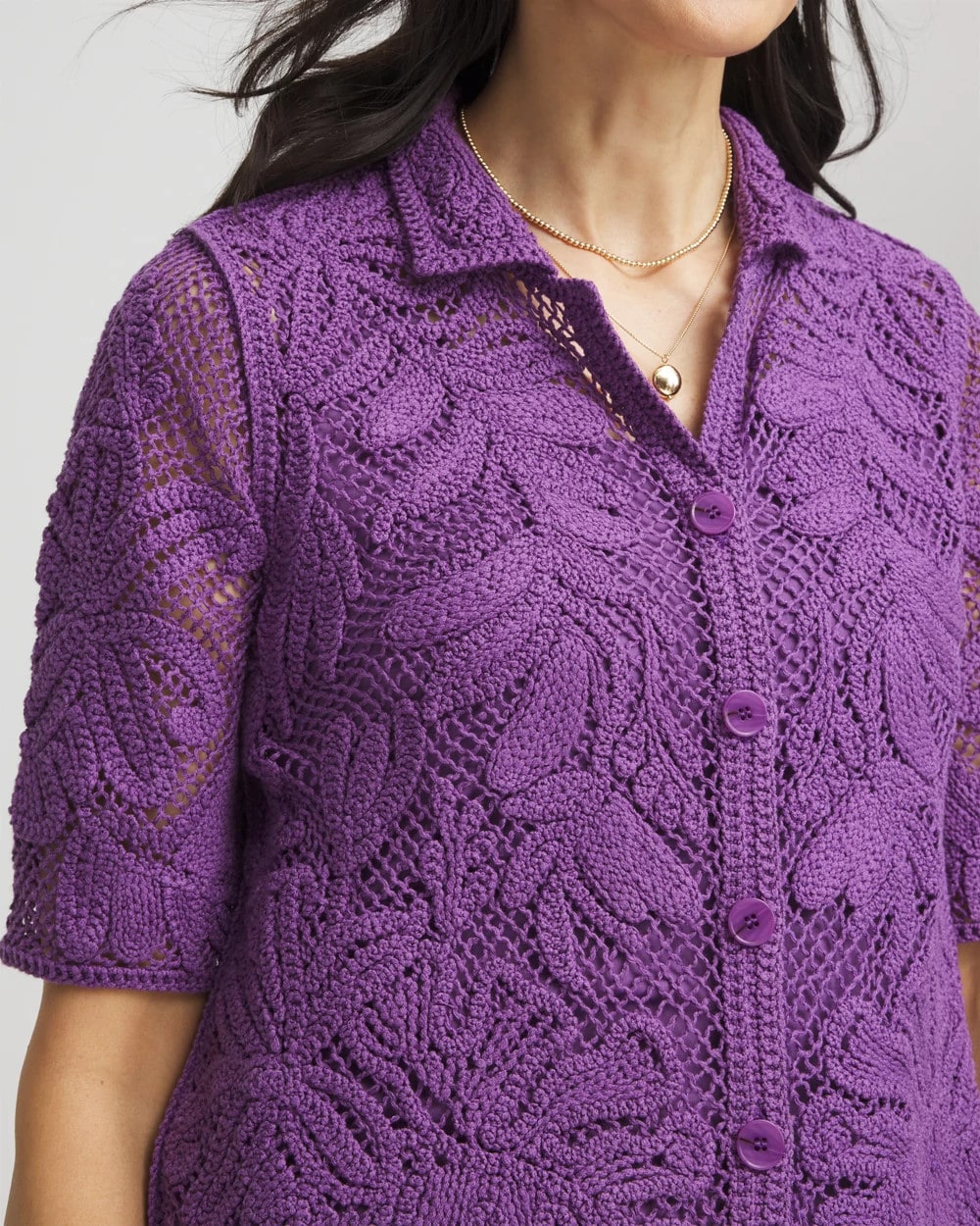 Chico's - Palm-Frond Crochet-Lace Shacket