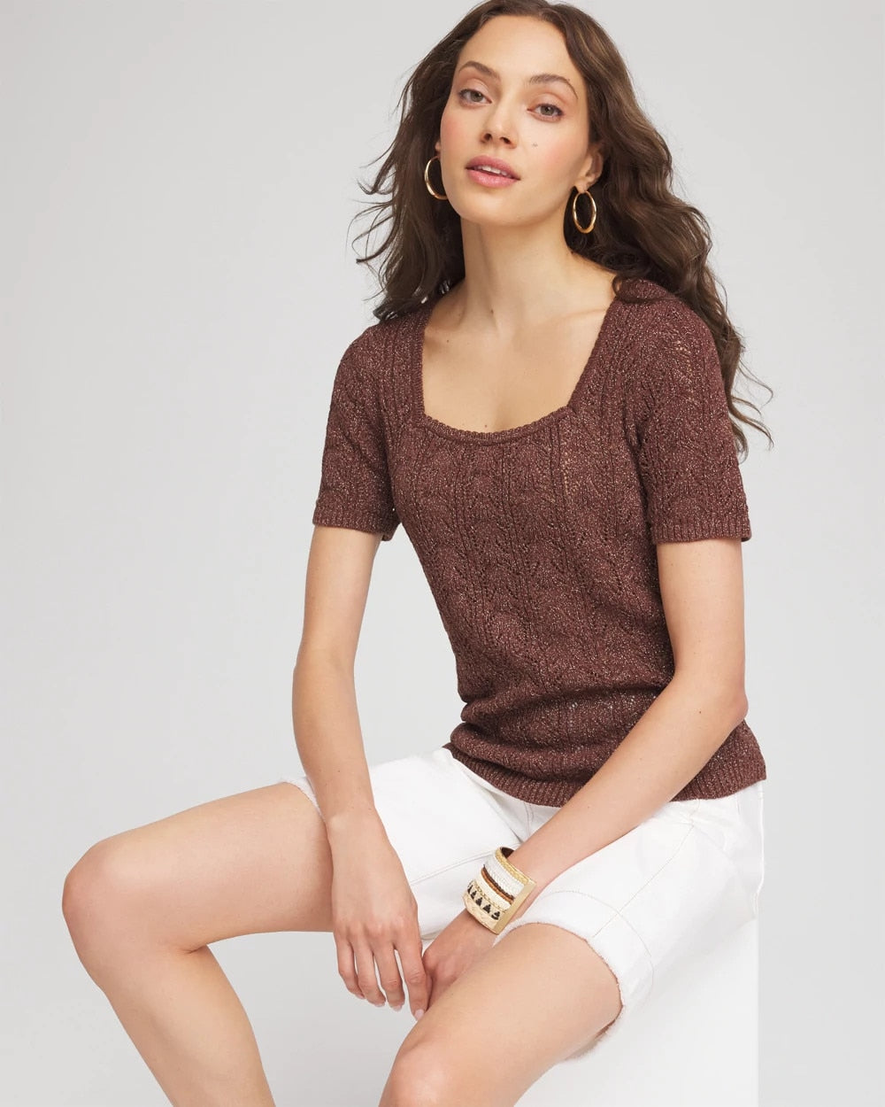 Chico's - Pointelle Square-Neck Pullover Sweater
