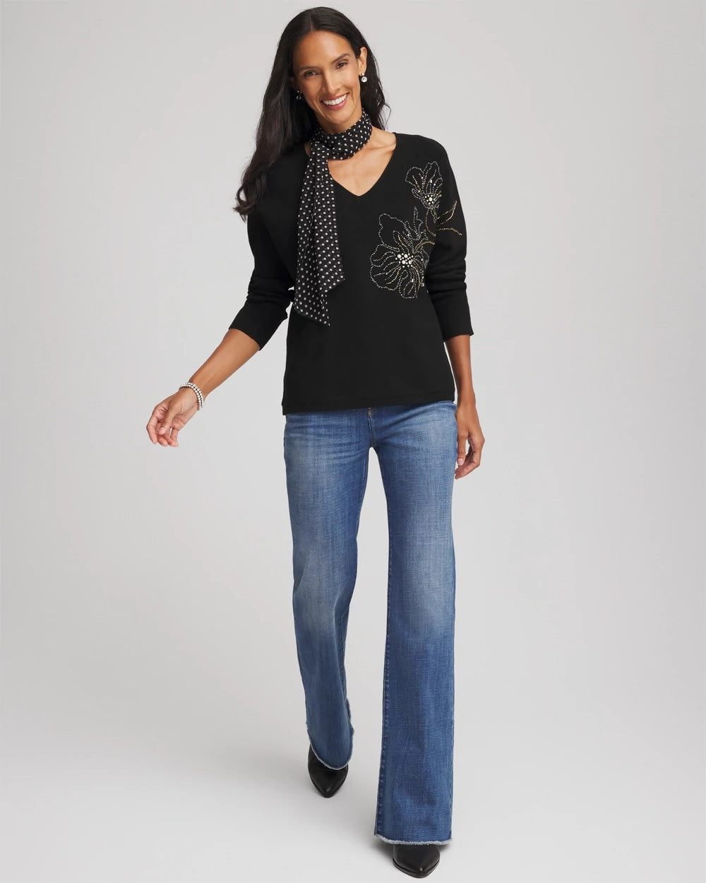 Chico's - Floral Embellished Dolman V-Neck Pullover