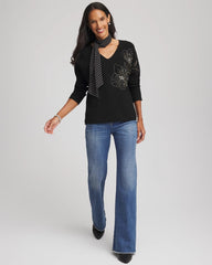 Chico's - Floral Embellished Dolman V-Neck Pullover