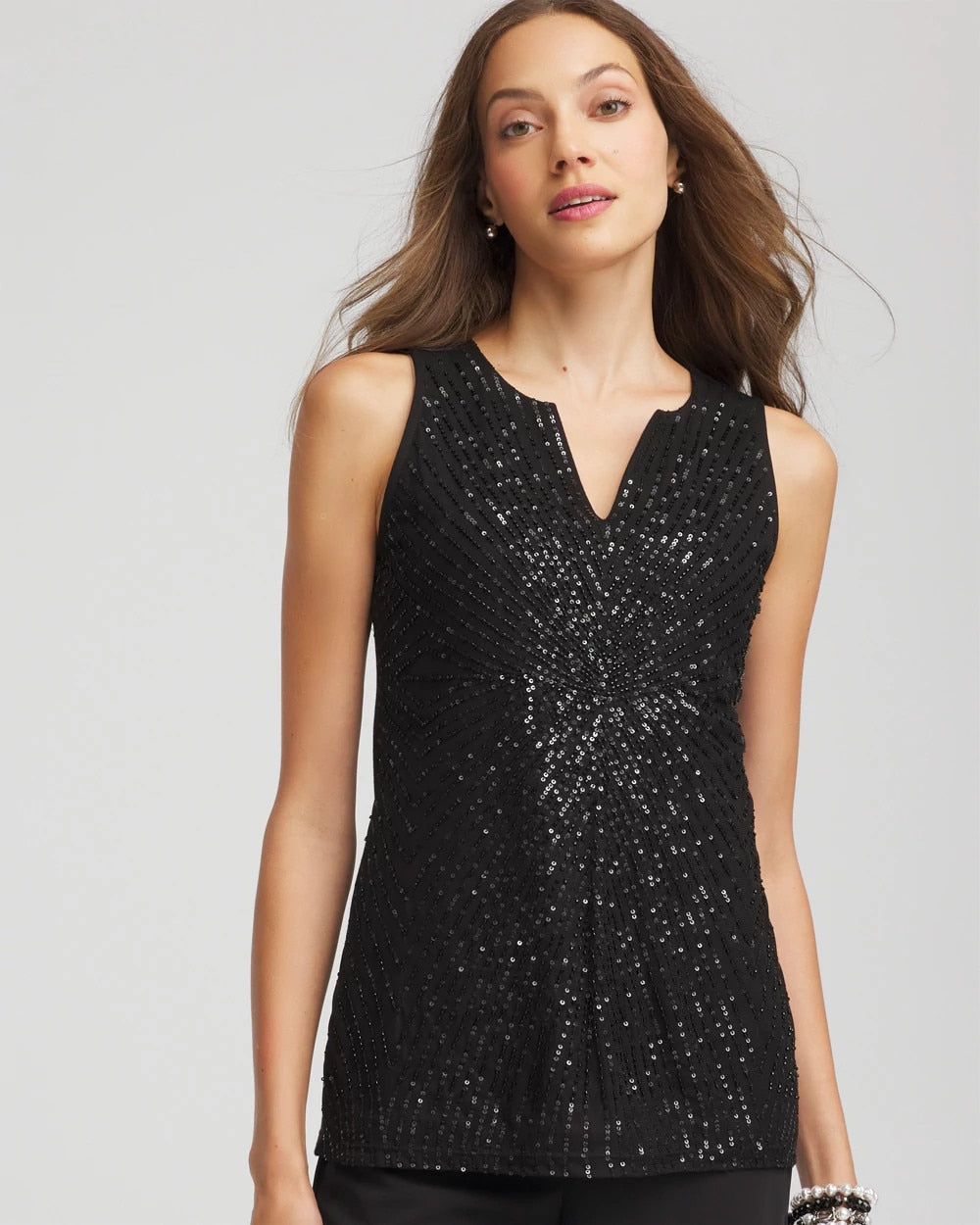 Chico's - Sequin Beaded Notch Neck Tank