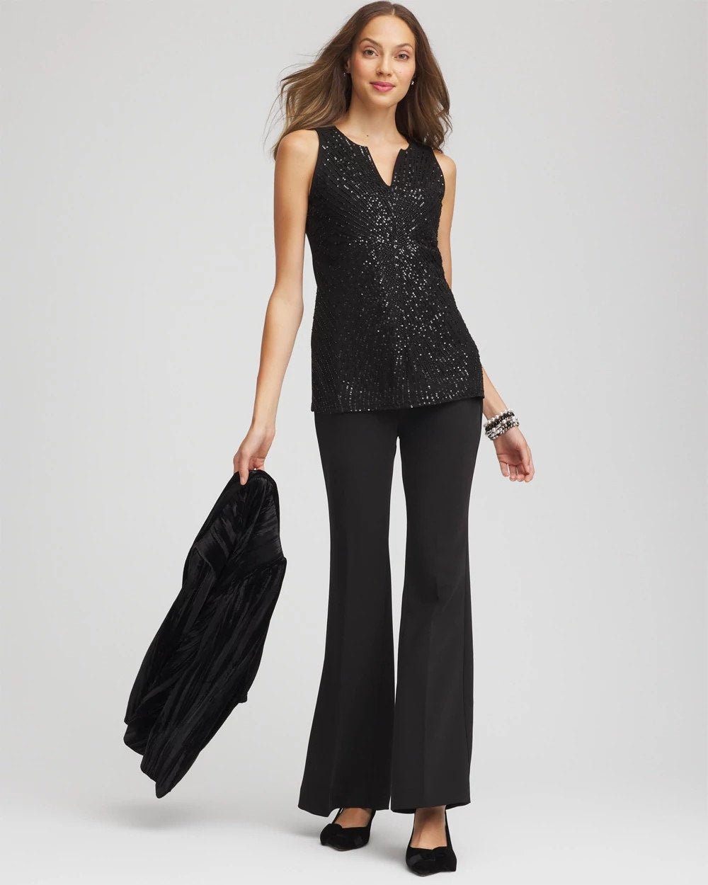 Chico's - Sequin Beaded Notch Neck Tank