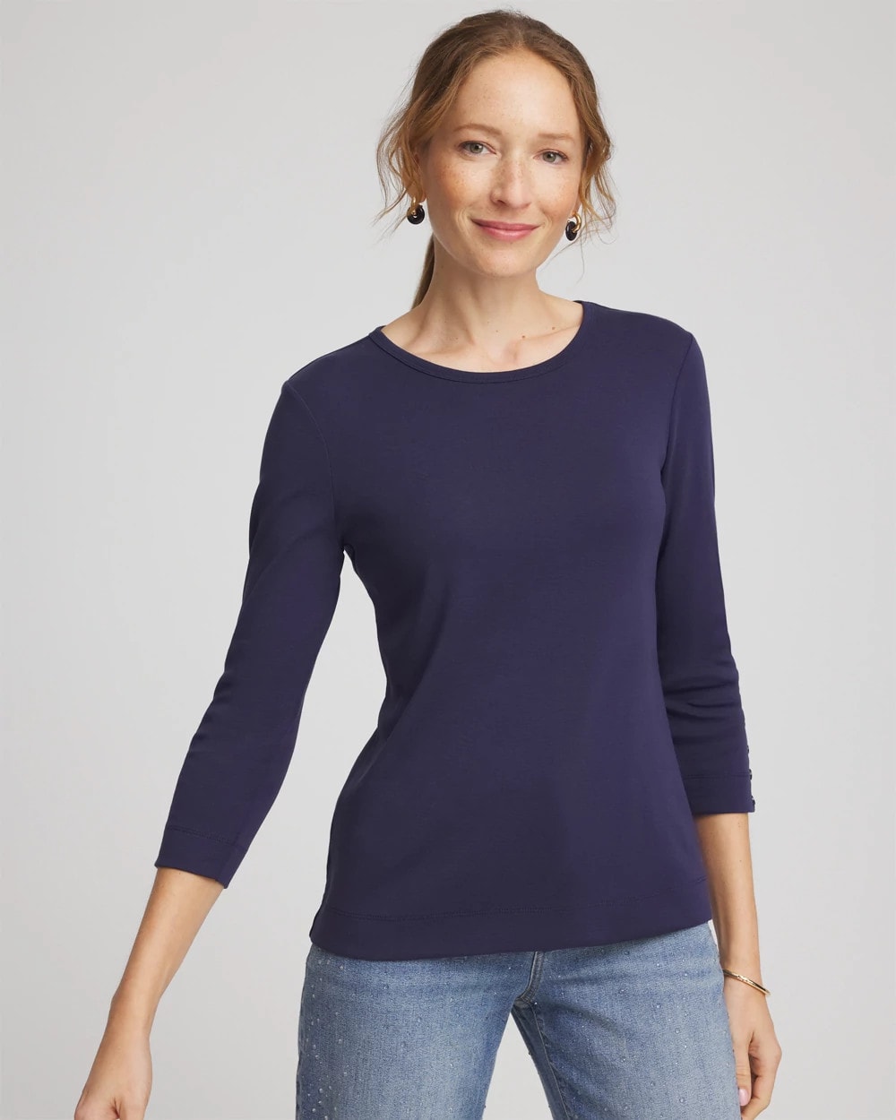 Chico's - Pima Cotton Crewneck Button Tee