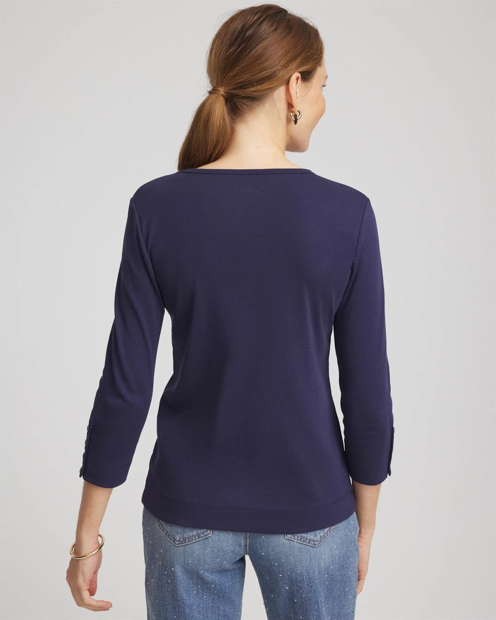 Chico's - Pima Cotton Crewneck Button Tee