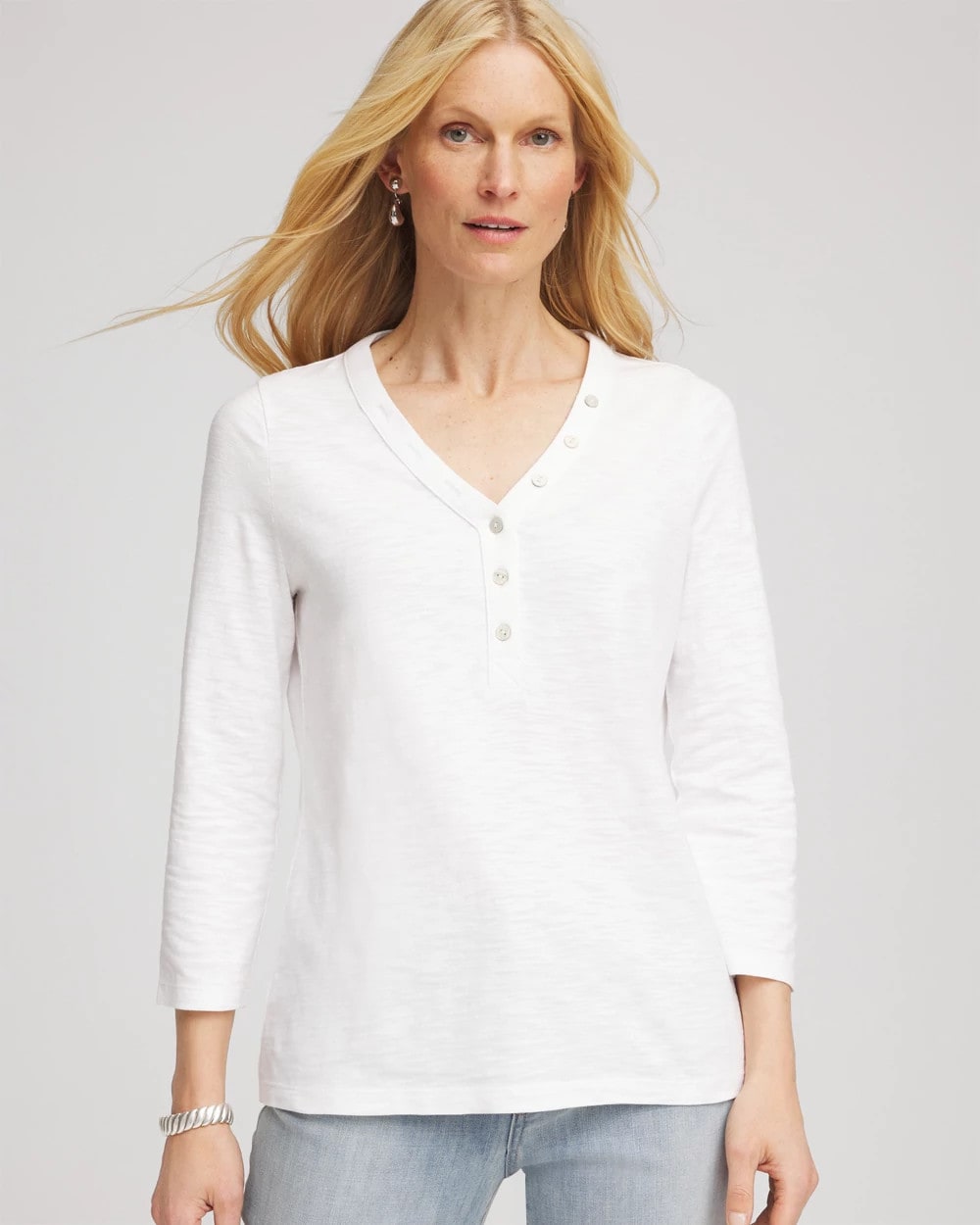 Chico's - Slub Splitneck Button Tee