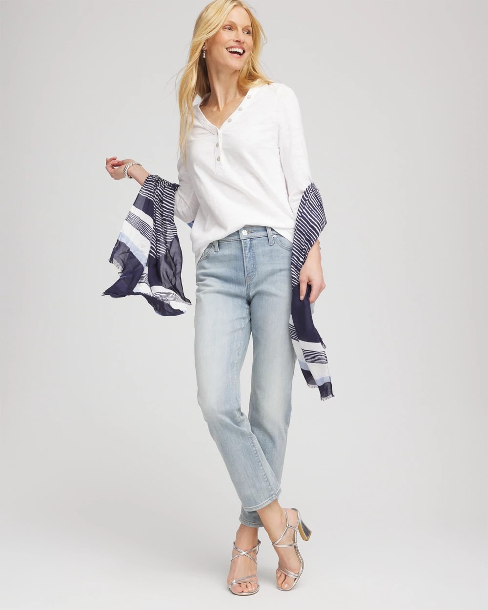 Chico's - Slub Splitneck Button Tee