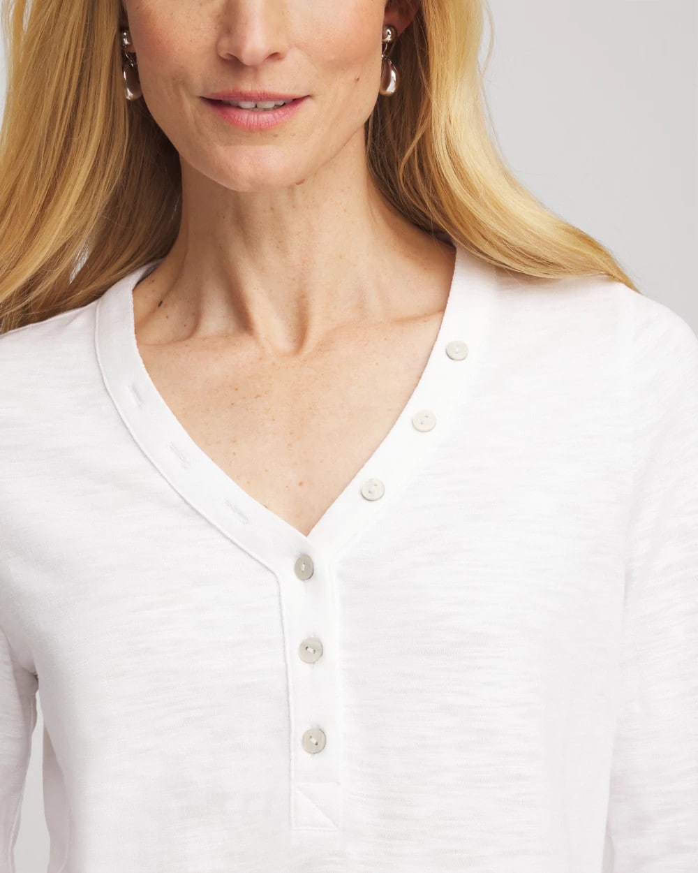Chico's - Slub Splitneck Button Tee