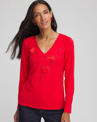 Chico's - Embellished Heart V-Neck Tee