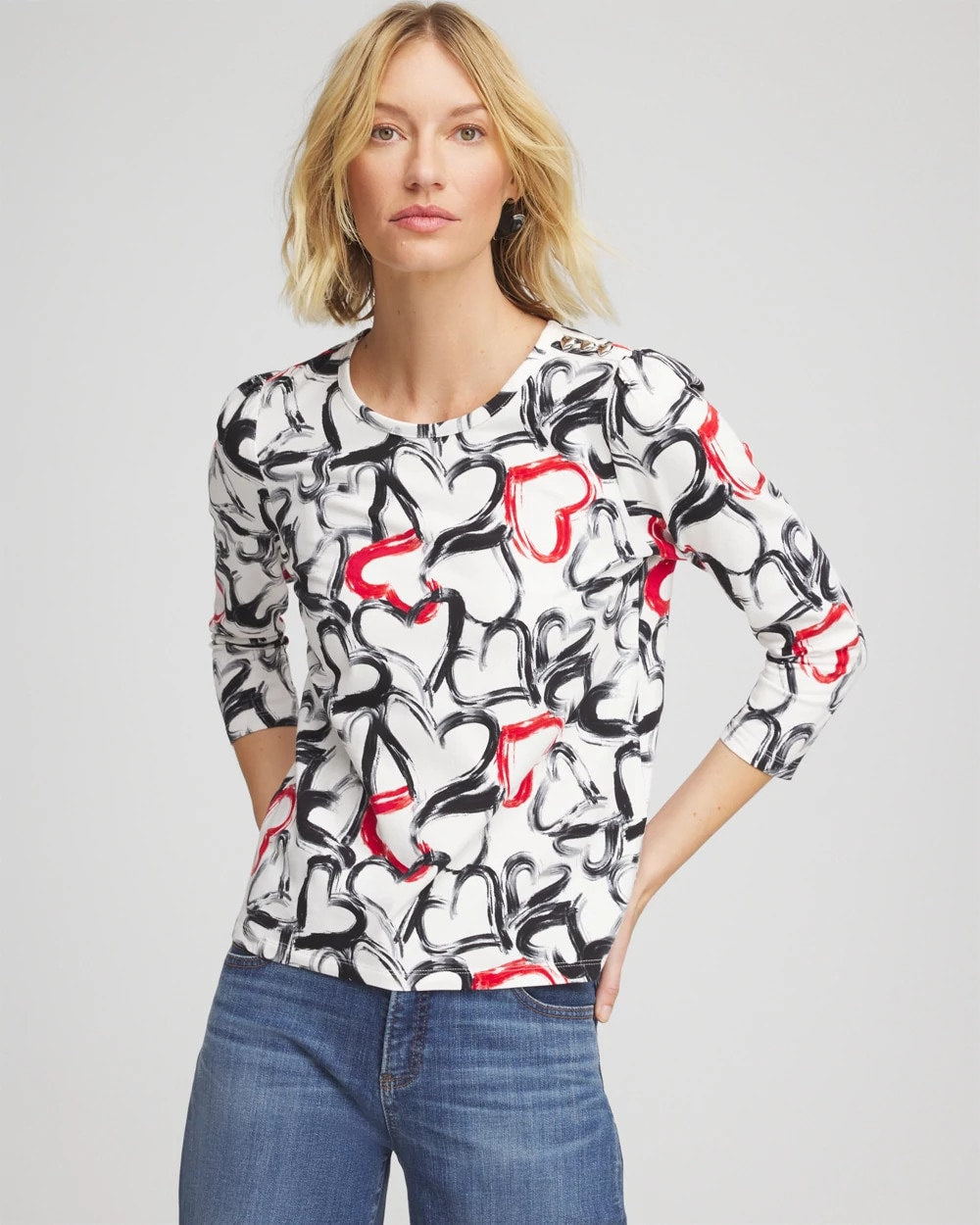 Chico's - Love Brush Button Heart Tee