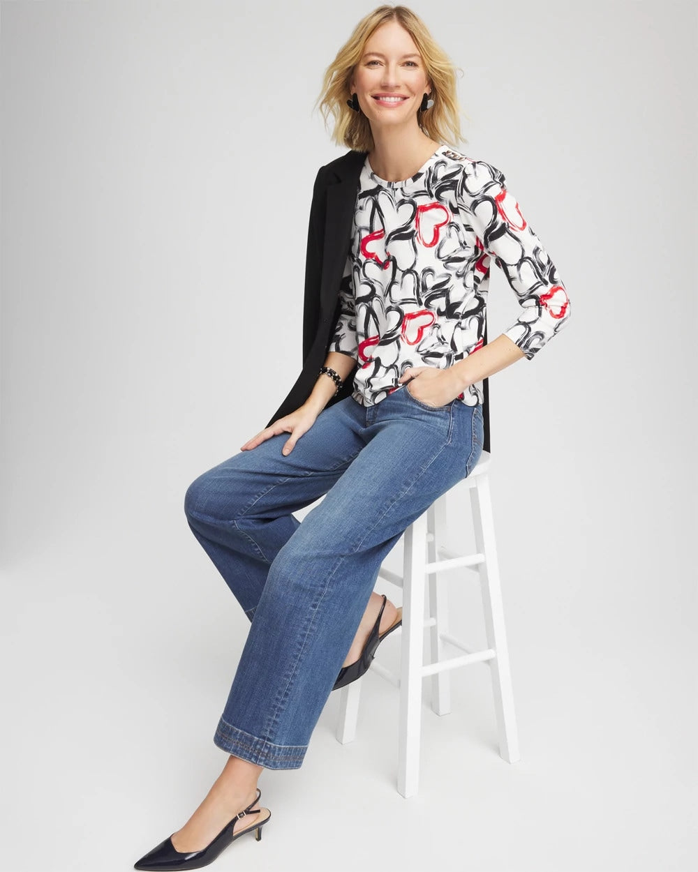 Chico's - Love Brush Button Heart Tee