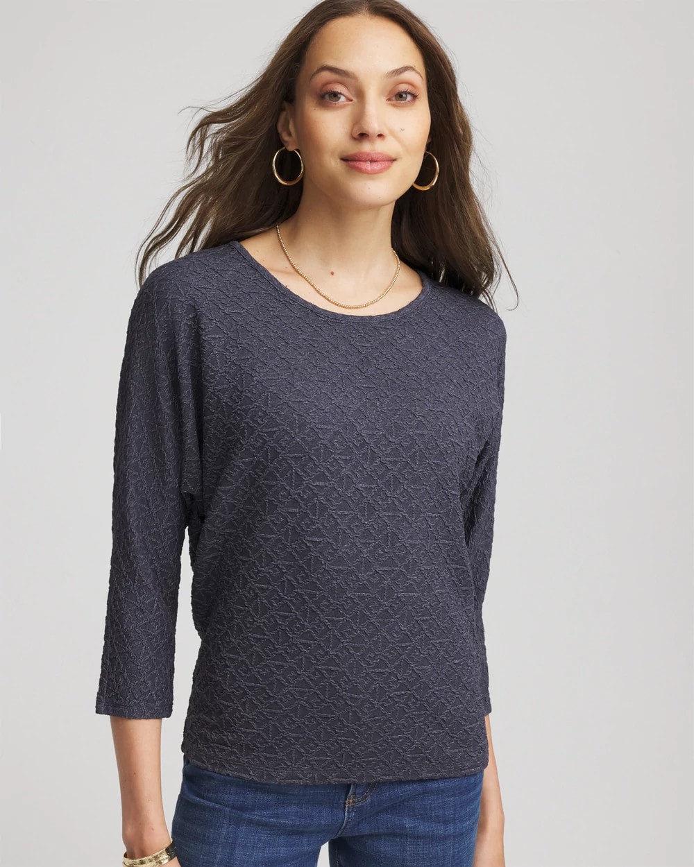 Chico's - Textured Denim-Motif Tapered-Hem Top