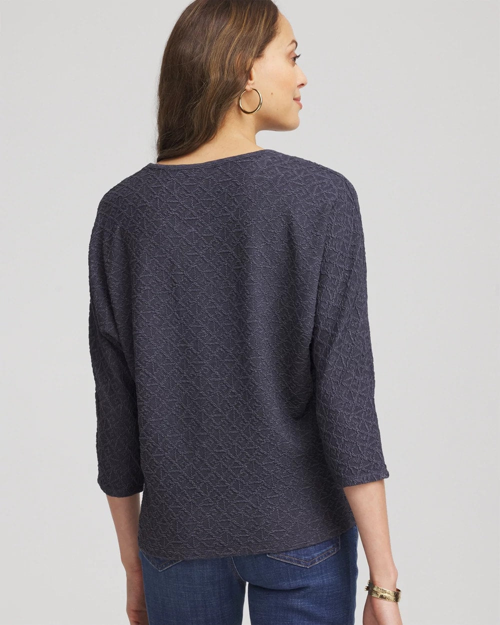 Chico's - Textured Denim-Motif Tapered-Hem Top