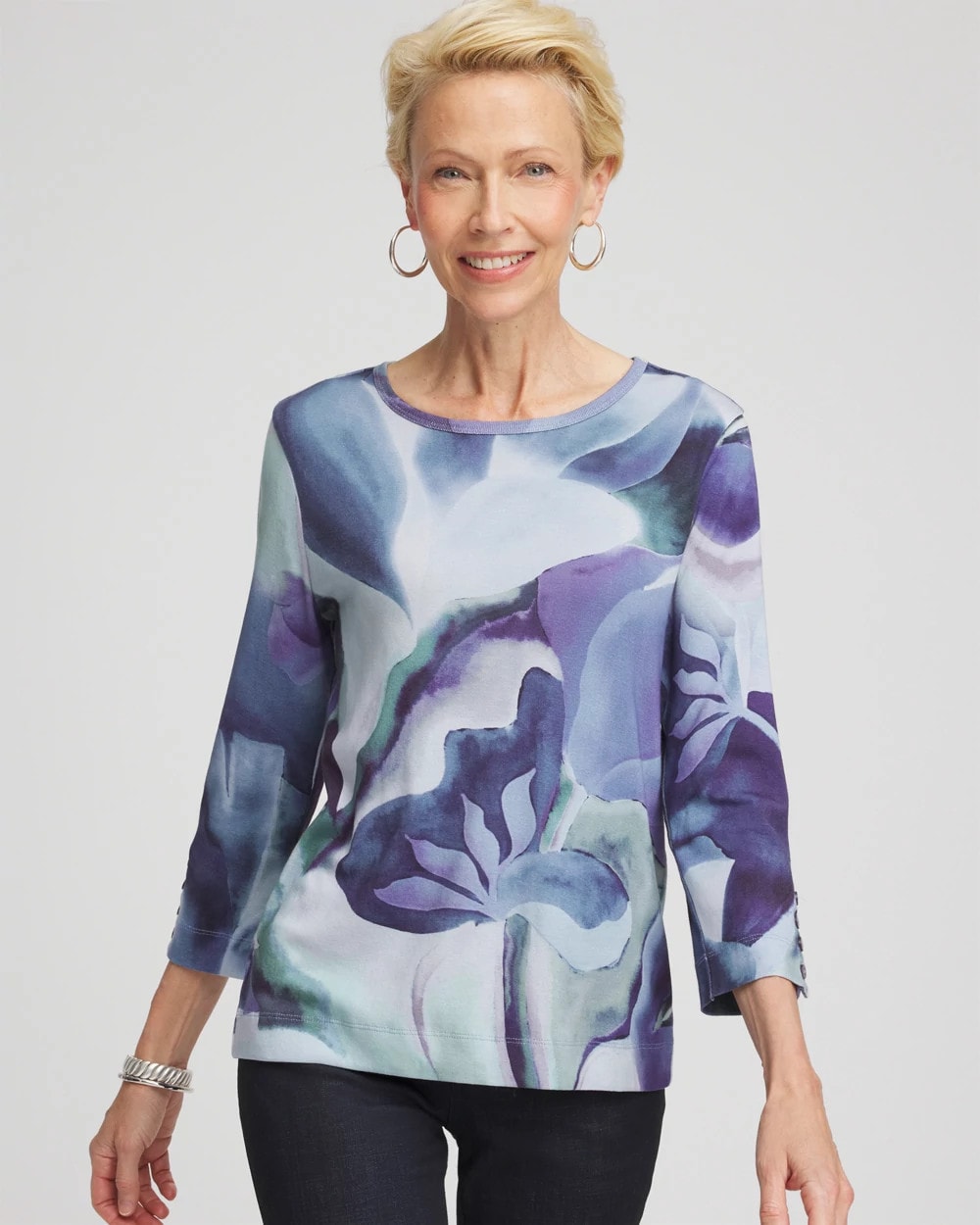 Chico's - Pima Button Sleeve Tee