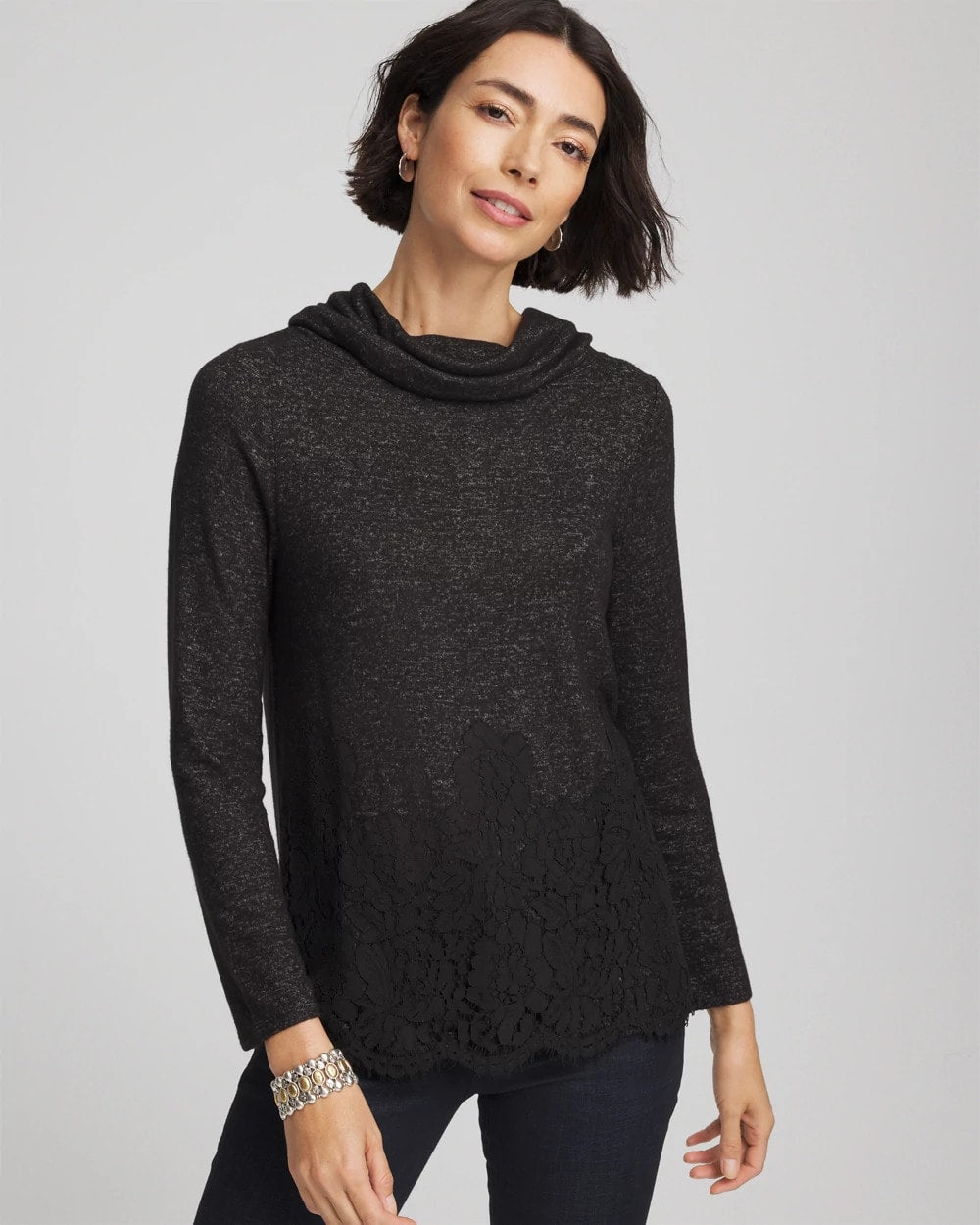 Chico's - Lace Hem Cowlneck Top