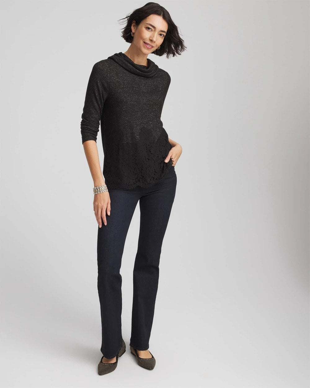 Chico's - Lace Hem Cowlneck Top