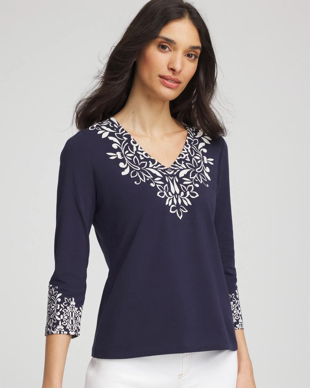 Chico's - Chic Scroll 3/4 Sleeve Perfect Tee