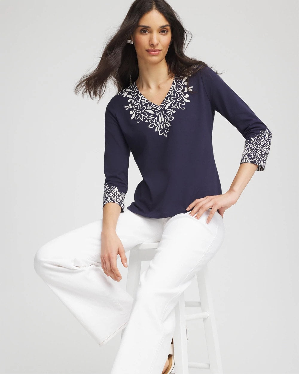 Chico's - Chic Scroll 3/4 Sleeve Perfect Tee