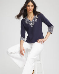 Chico's - Chic Scroll 3/4 Sleeve Perfect Tee