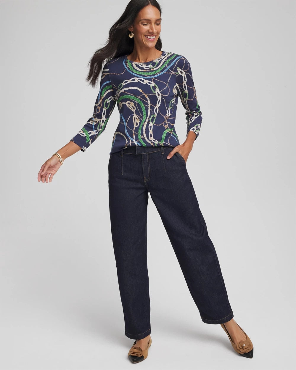 Chico's - Status Pima Button Sleeve Tee