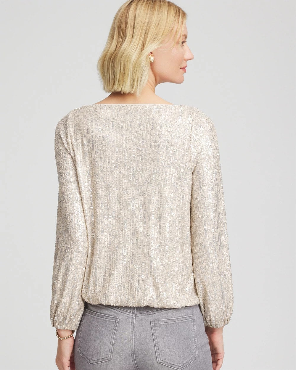 Chico's - Drizzled Sequins Bubble-Hem Top