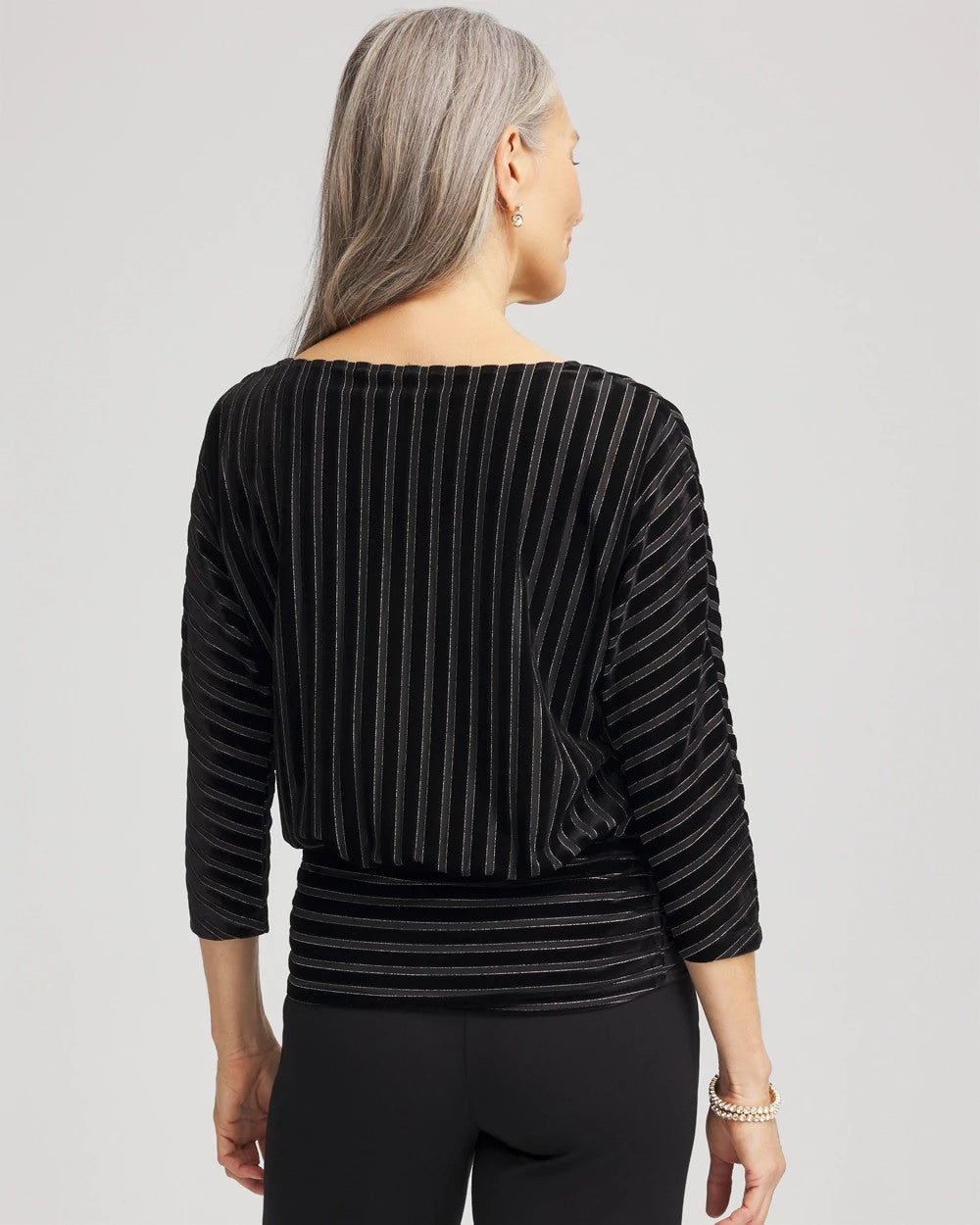 Chico's - Velvet Burnout Stripe Banded-Bottom Top