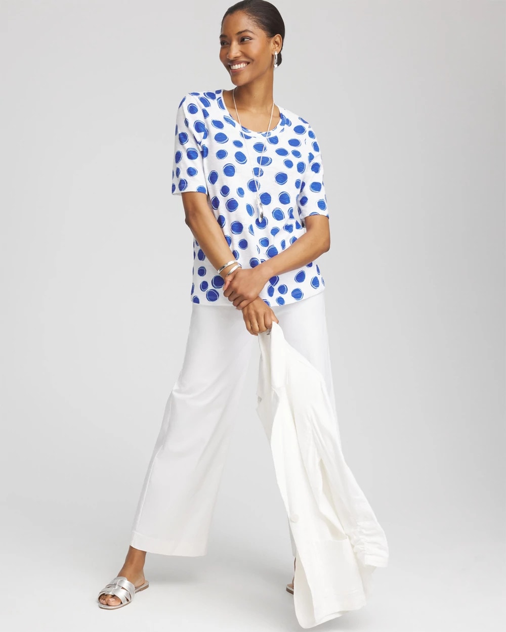 Chico's - Polka-Dot Slub Short Sleeve Tee