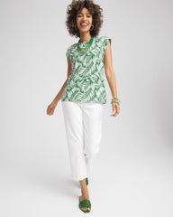 Chico's - Palm-Frond-Print Cap-Sleeve Top