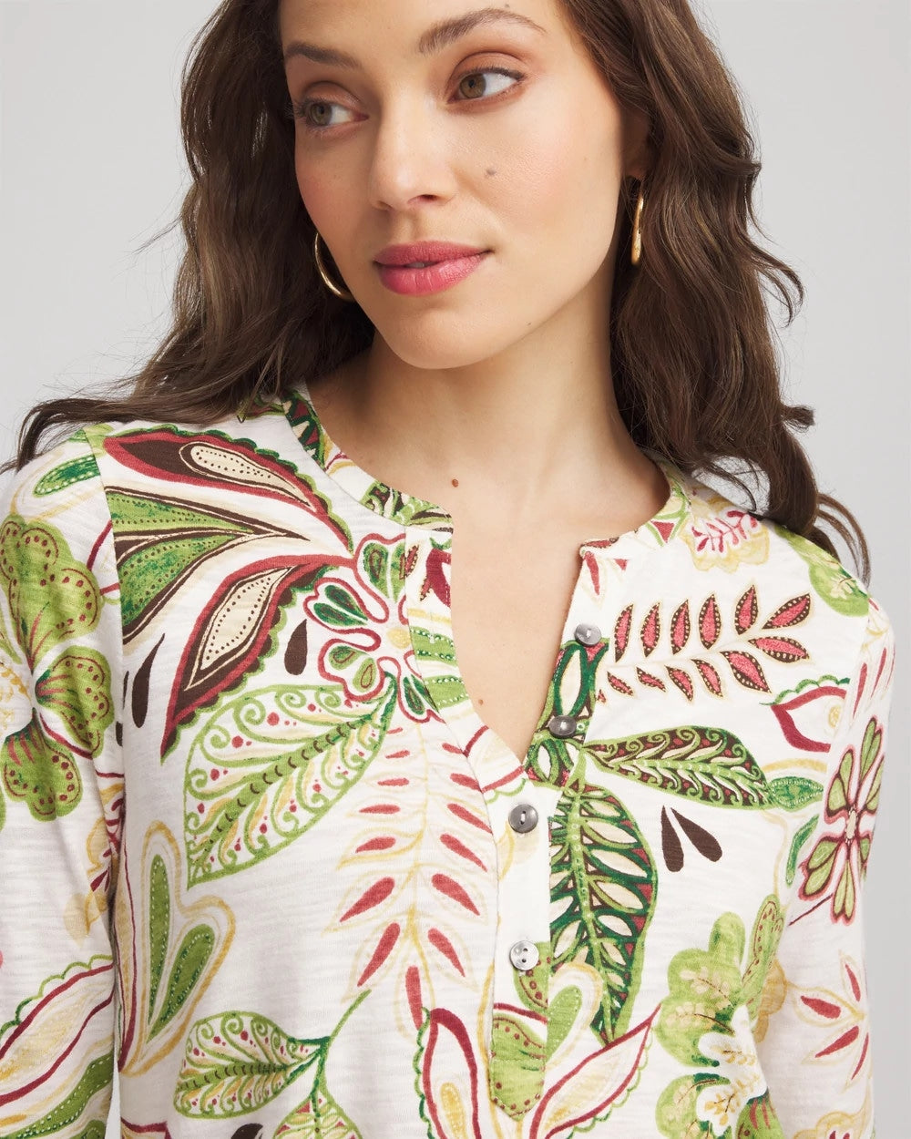 Chico's - Tropical Cotton Slub Henley Shirt