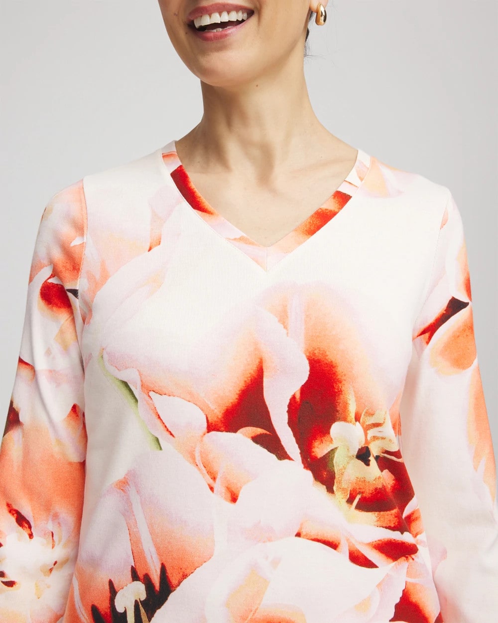 Chico's - Tropical Floral 3/4 Sleeve Tee